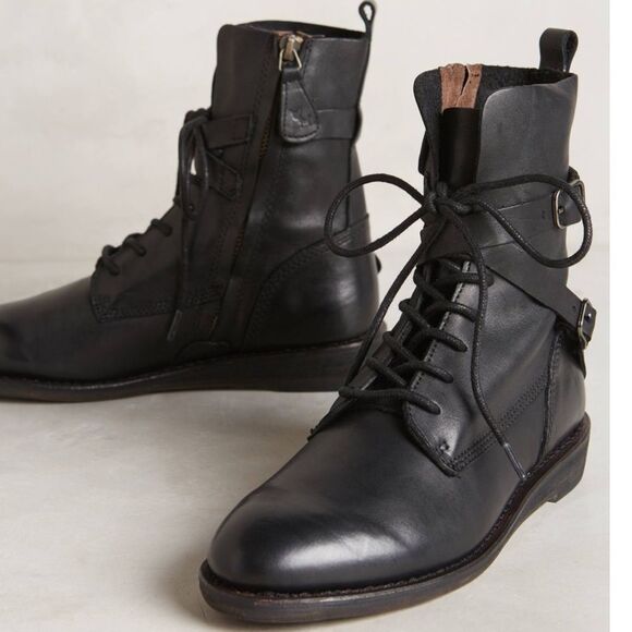 New Anthropologie 7 Gee Wawa Black Leather Lace Up Casey Boots Sz 7M Handmade - Picture 1 of 16